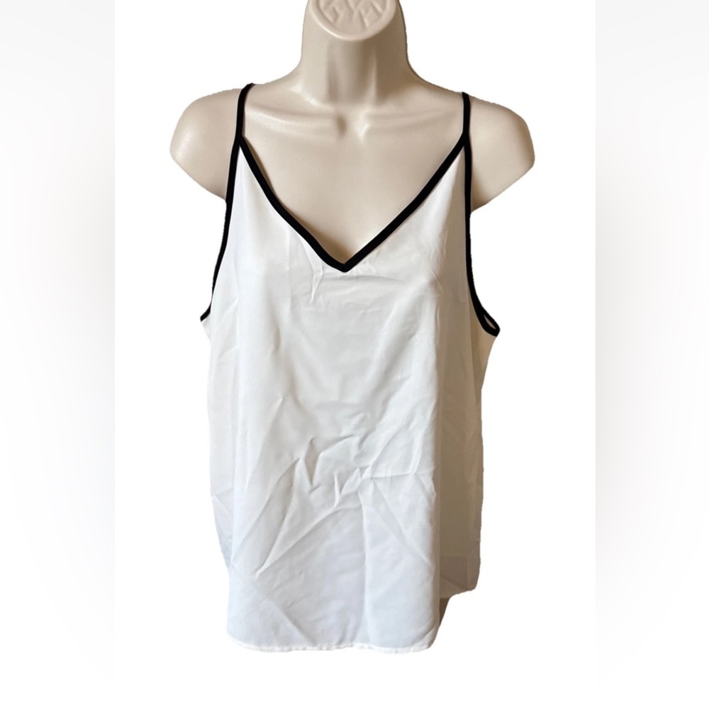 SHEIN White Camisole with Black Trim Size Large